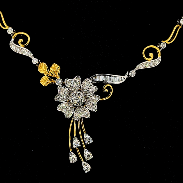 Elegant Gold and Diamond Jewelry Set with Necklace and Earrings